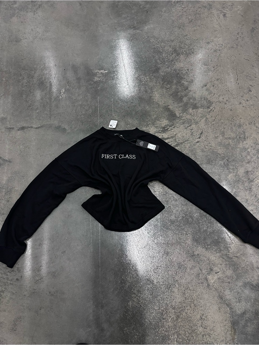 FIRST CLASS Black Cropped Long Sleeve Sweatshirt